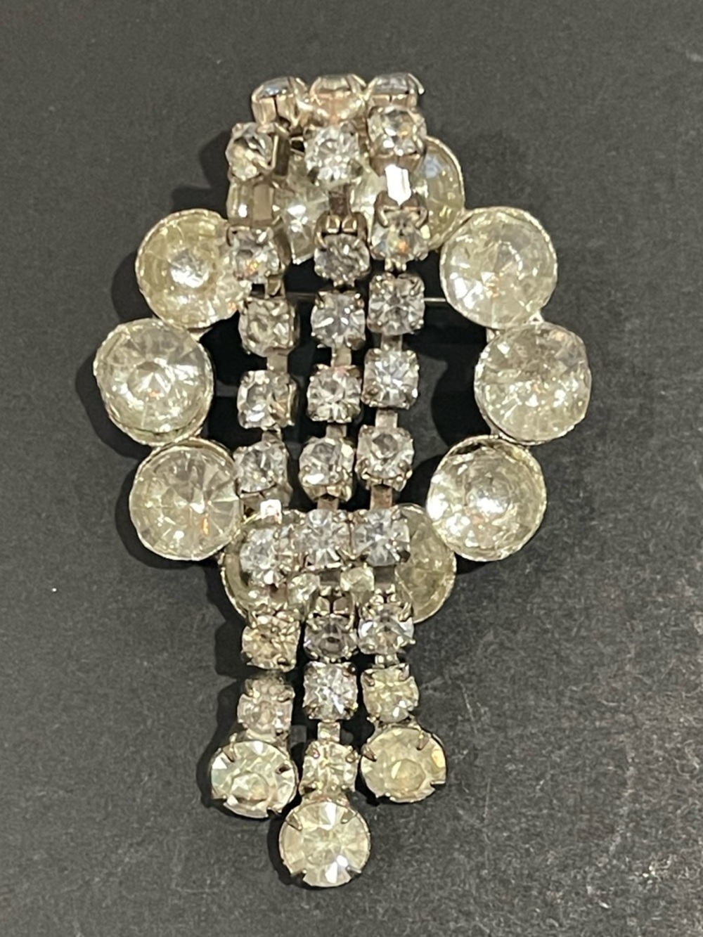 Crystal Cascade Statement Brooch - Clear/Silver